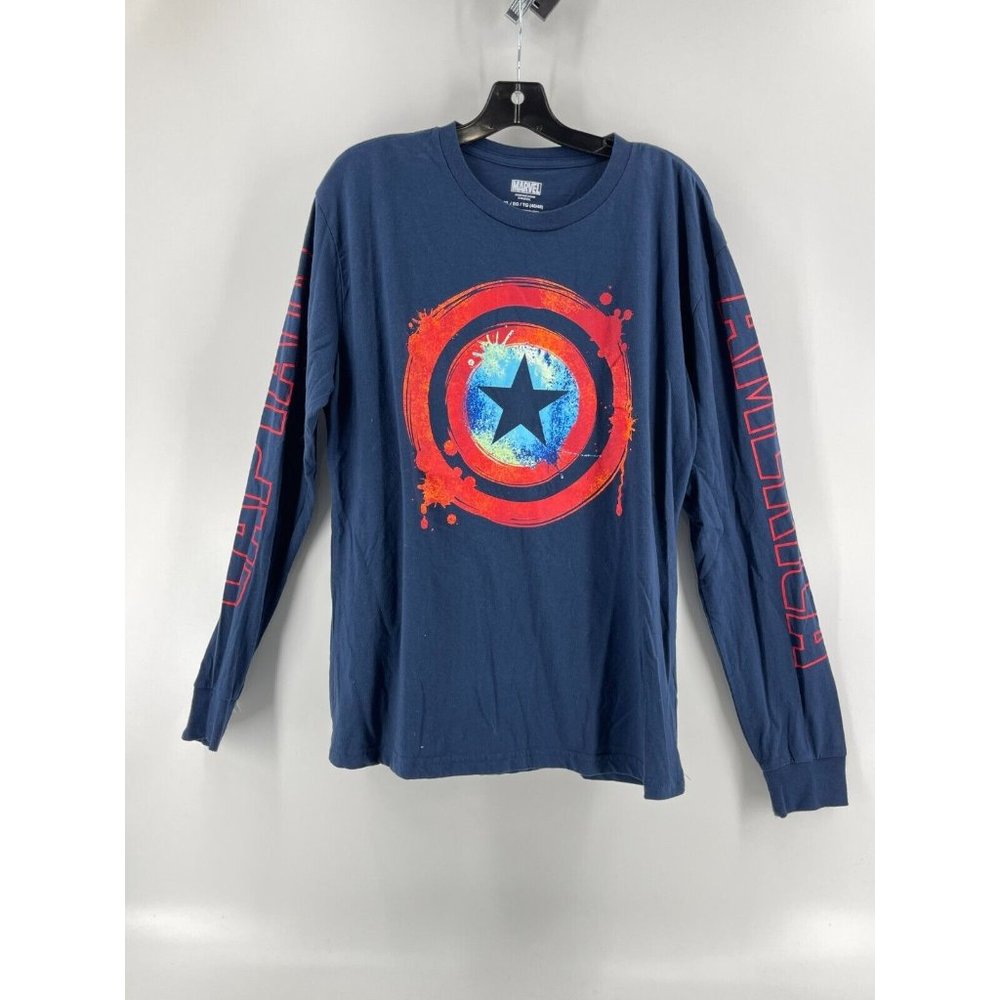 Marvel Comics Captain America Men's Blue Long Sleeve Graphic Tee T Shirt Size XL